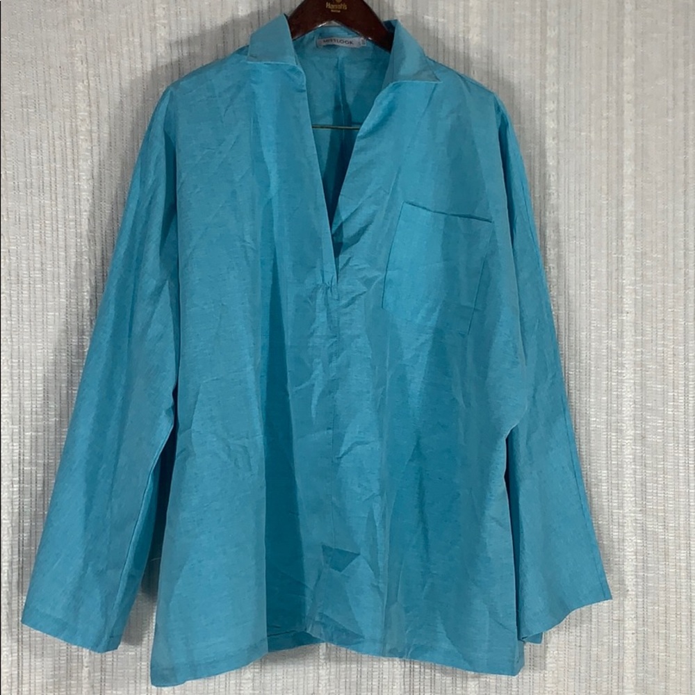 MISSLOOK Turquoise V-Neck Blouse-Size 4XL